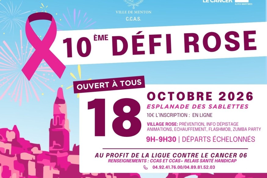 Défi Rose 2026 à Menton : marcher ou courir aux Sablettes contre le cancer du sein