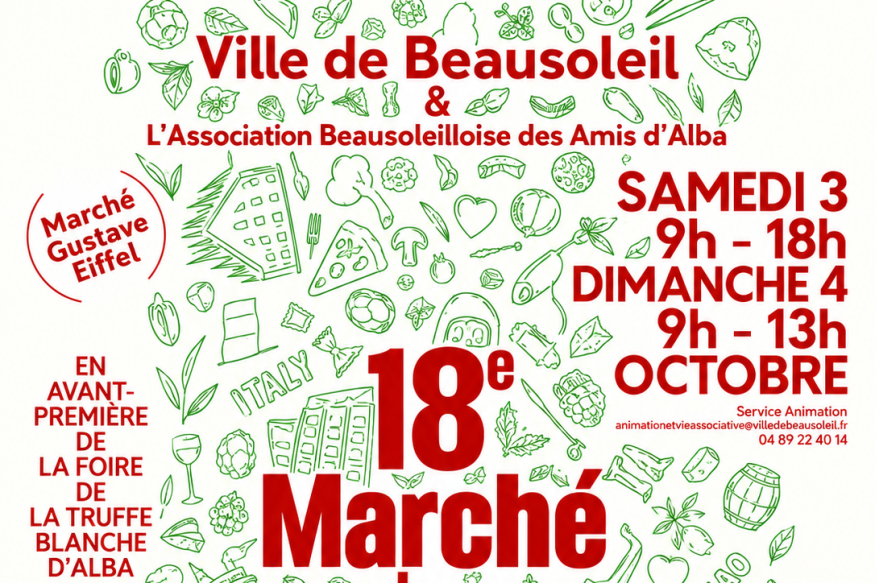 Marché des Couleurs et Saveurs d’Italie 2026 à Beausoleil : truffe blanche d’Alba et gastronomie les 3 et 4 octobre